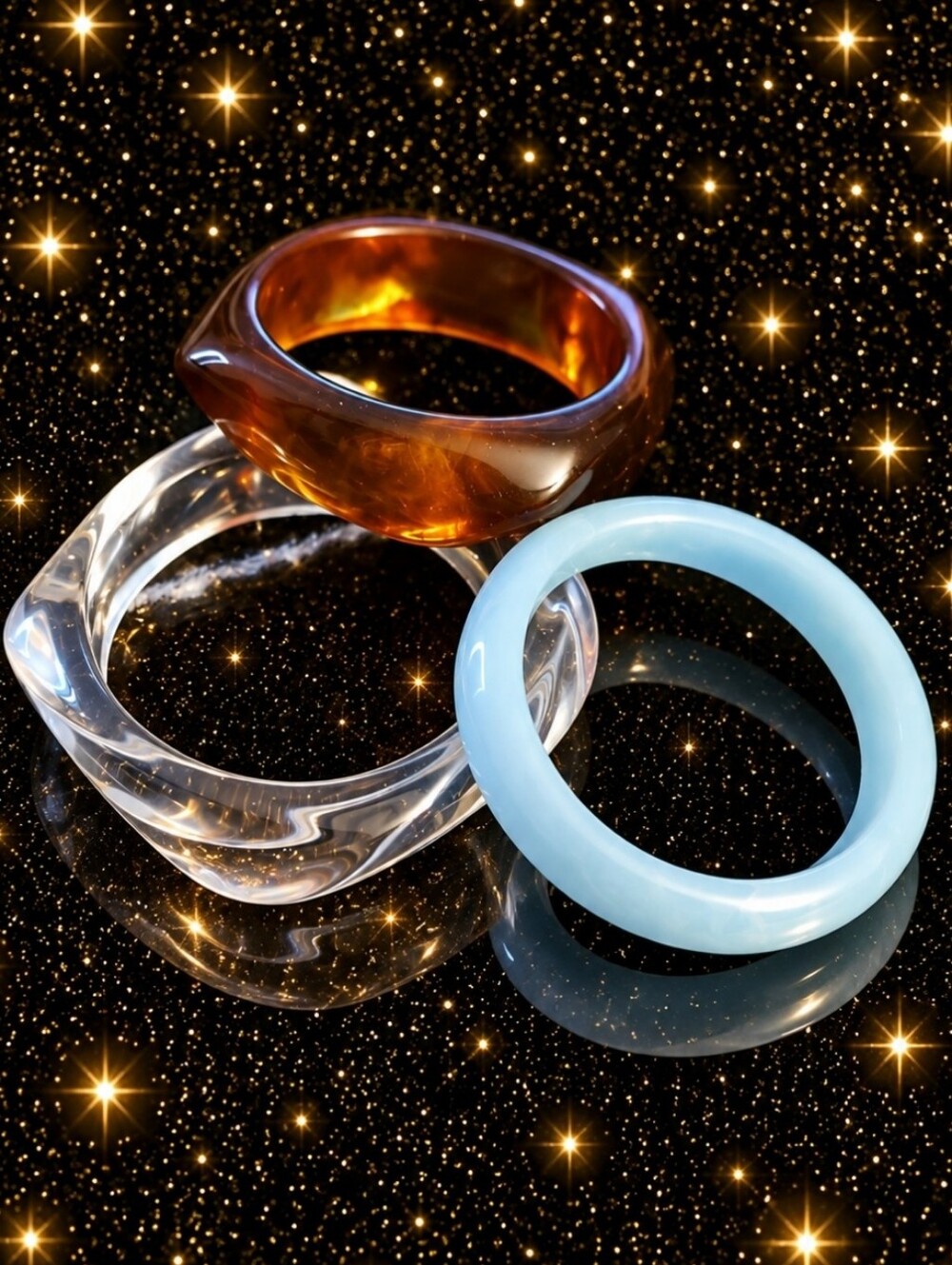 Pinup Women’s Stacking Resin Rings - Light Blue, Amber & Clear